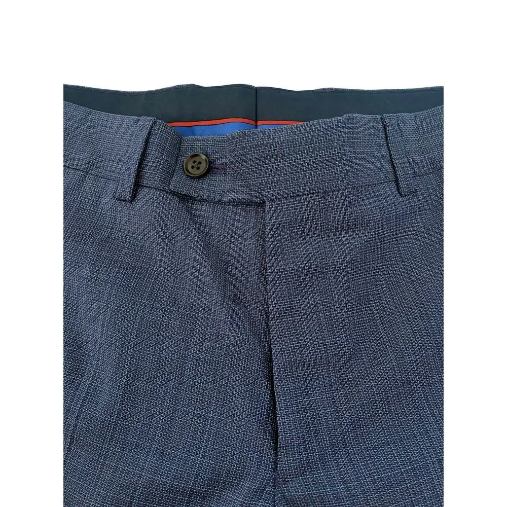 Ted Baker Karl Slim Fit 100% Wool Dress Pants, Micro Plaid Blue | 33 Short Unhem - Picture 6 of 14